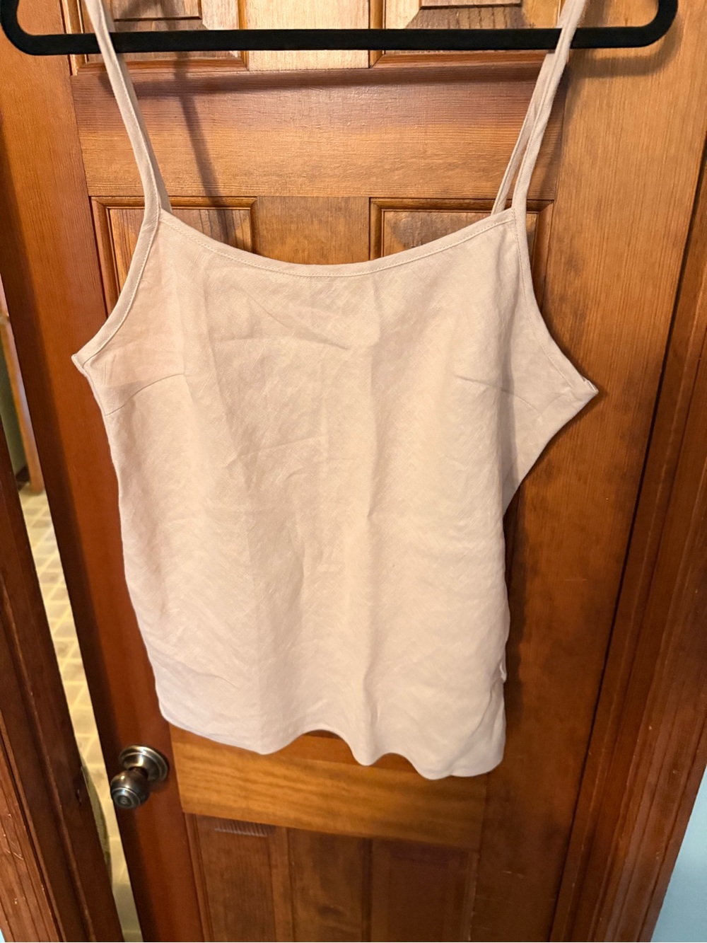 Beige 2x Lacy Linen Spaghetti Strap Cami Top - Women's Simple Tank